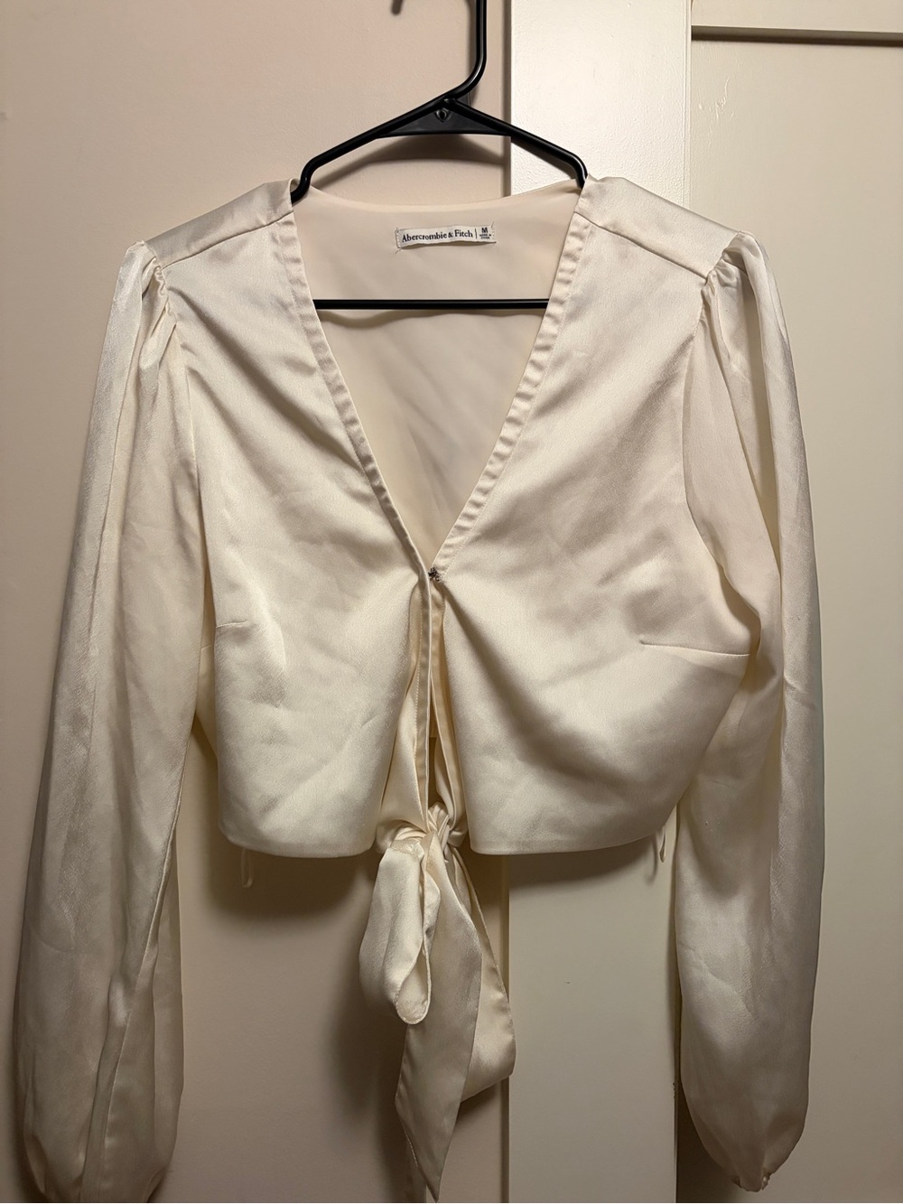 Abercrombie & Fitch Cream Satin Tie-Front Crop Top